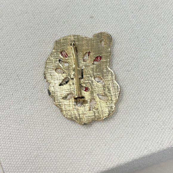 Vintage Santa Claus Brooch Laughing‎ Novelty Embroidery Patch Gold-Tone Pin - Picture 4 of 6